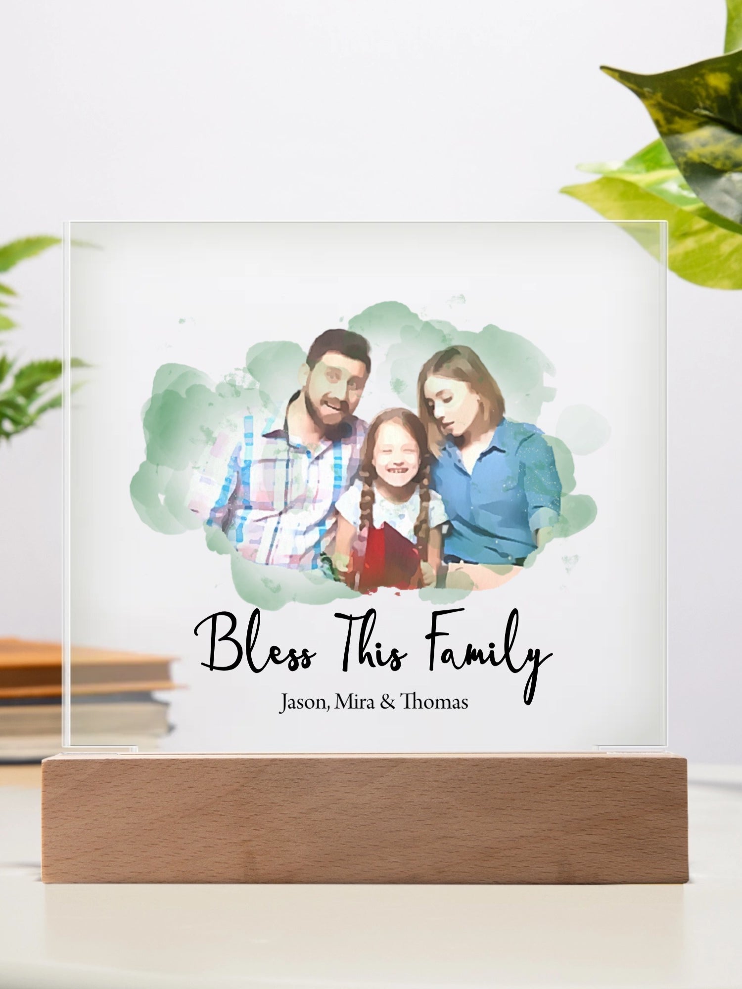 Acrylic Square Plaque, Bless the Family, Customize with your family picture