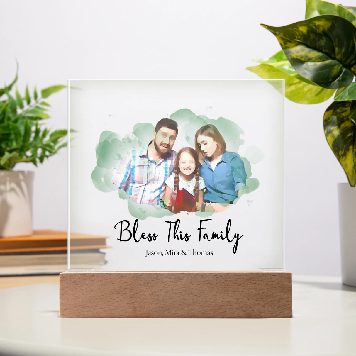 Acrylic Square Plaque, Bless the Family, Customize with your family picture