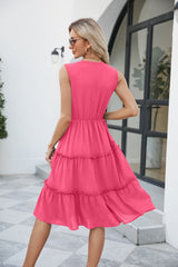 Contrast V-Neck Sleeveless Tiered Dress