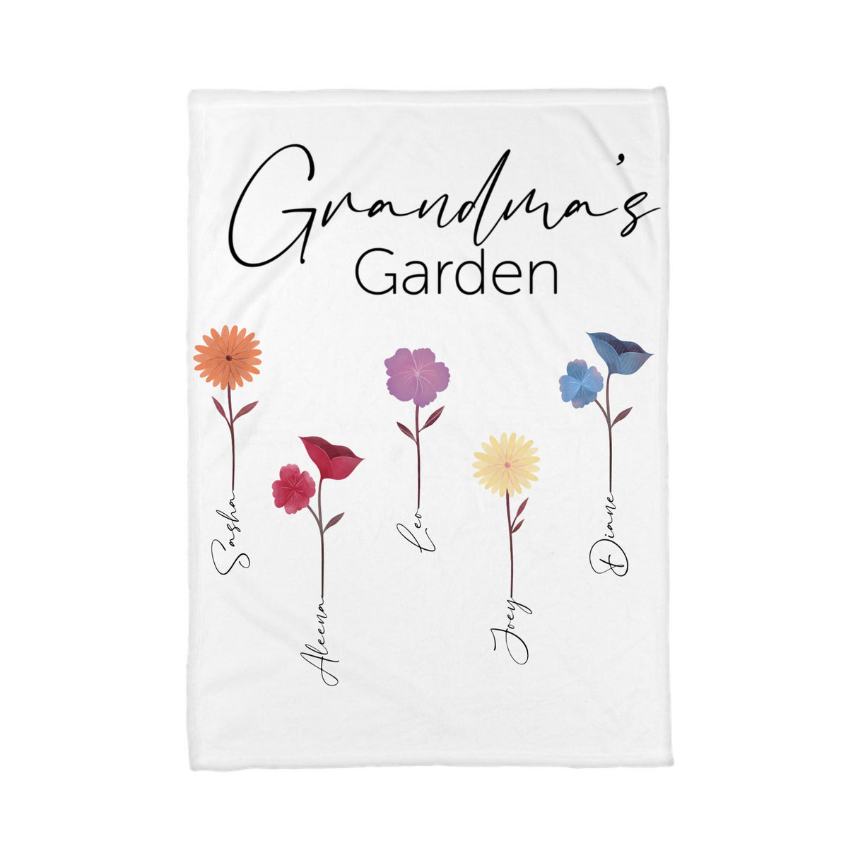 Coral Fleece Blanket (3:4), Grandma's Garden, Personalize it with kids names.