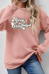 Christmas Letter Graphic Round Neck Sweatshirt