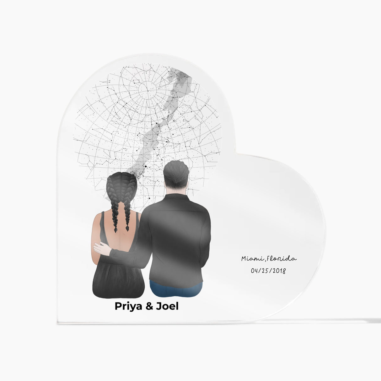 The day we met,Acrylic Heart with customizable clip arts and star map
